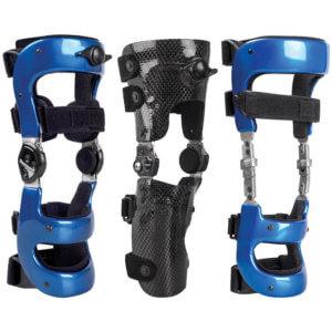 3 hinged knee braces on a white background