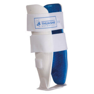 White and blue ankle brace on a white background