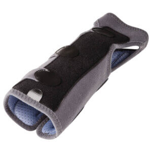 Ligaflex Classic Openwrist brace with radio-transparent stay and fully opening design for easy application and swelling accommodation.
